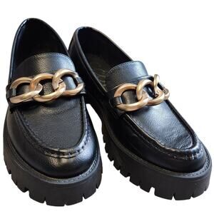 Chunky platform loafers black gold chain detail size 7.5